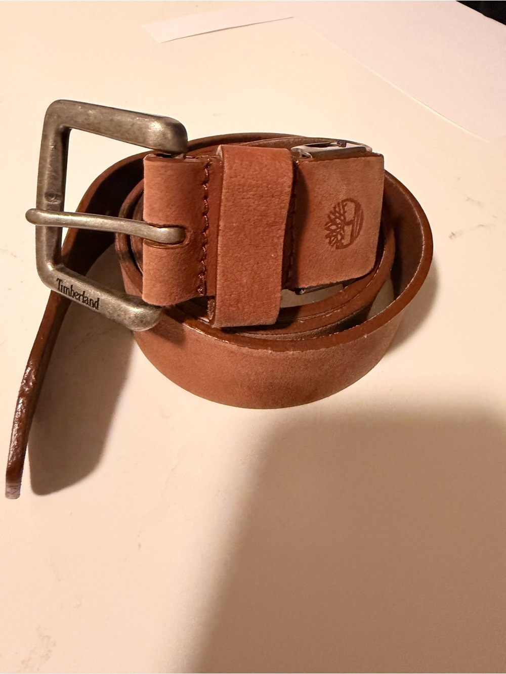 Timberland Men's Tan Suede Leather Belt with Metal Buckle
